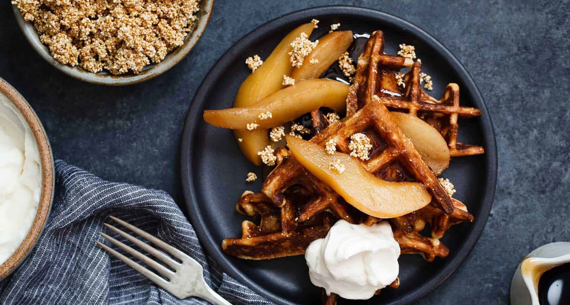 amaranth recipes: amaranth chai waffles with peaches
