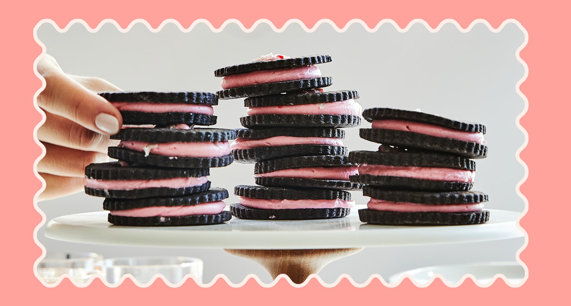 christmas dessert recipes: peppermint linzer tarts on a serving tray