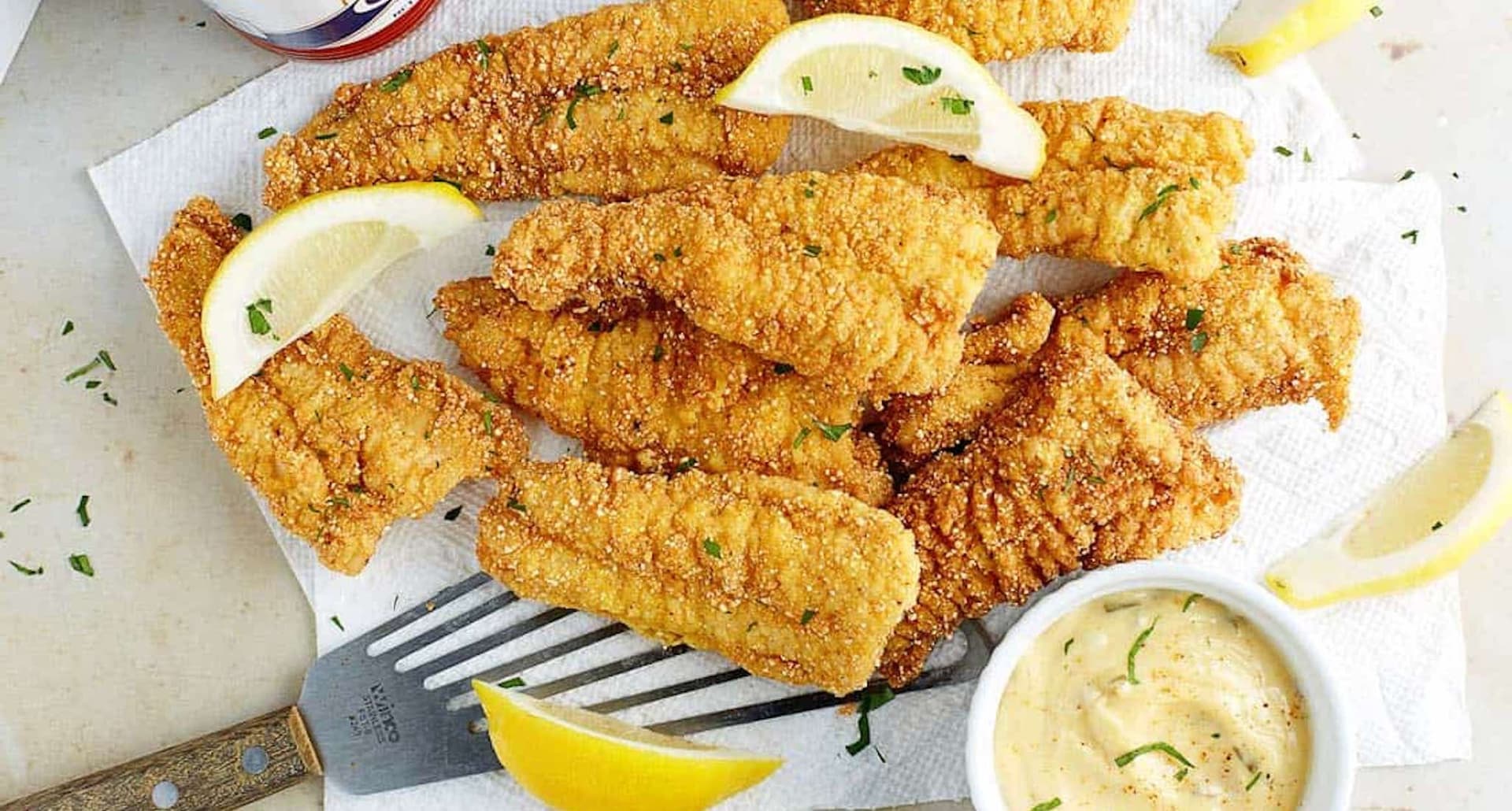 soul food recipes: fried catfish with tartar sauce and lemon