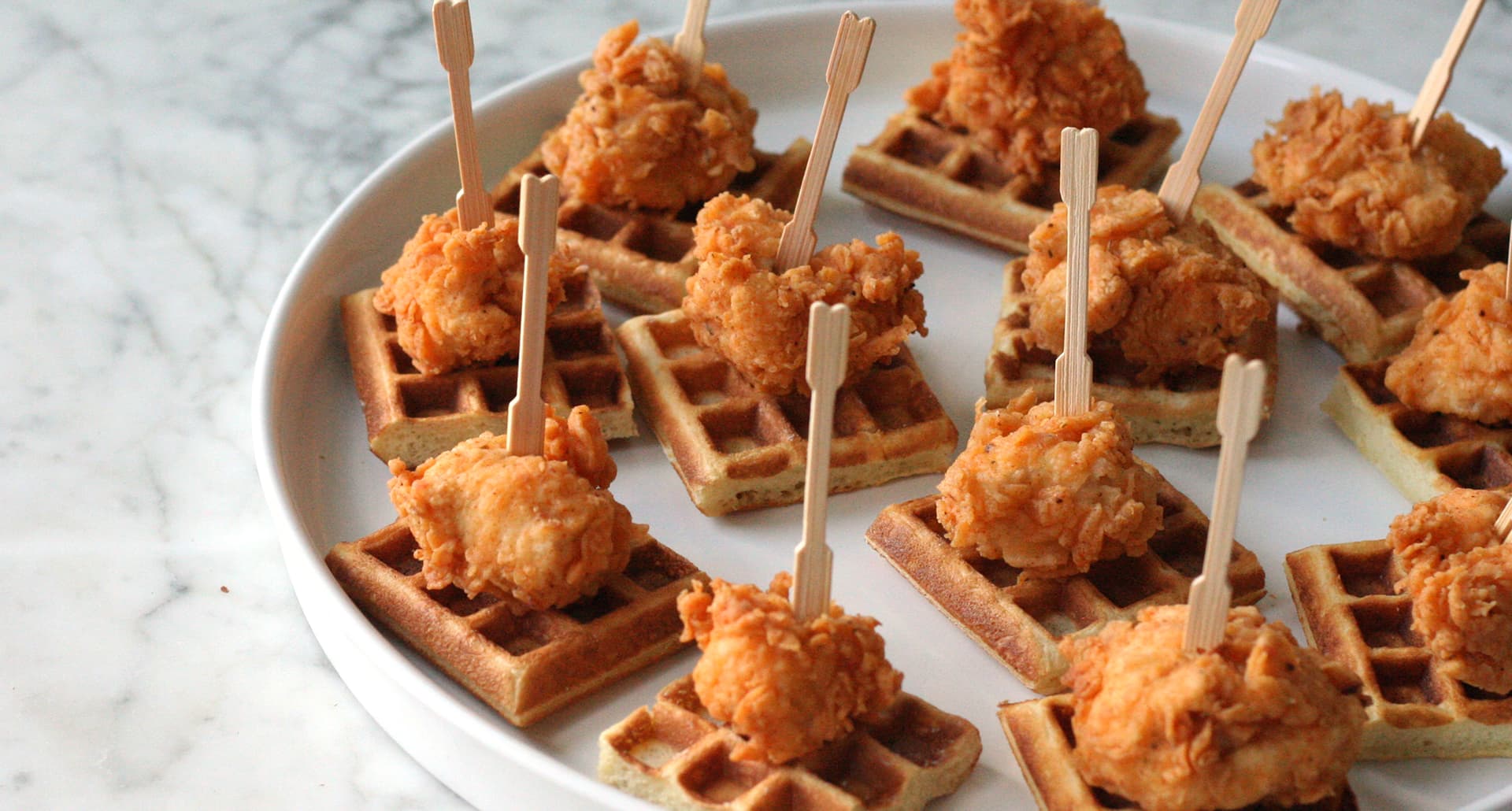 mini super bowl snacks: mini chicken and waffles