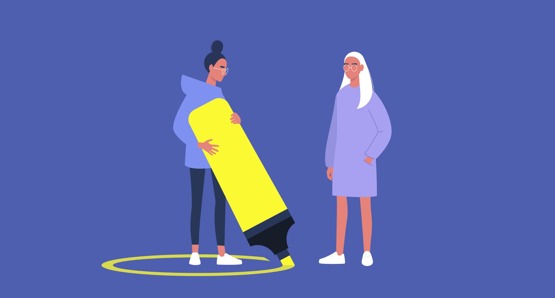 Illustration of a character drawing a line around themselves with a neon yellow highlighter