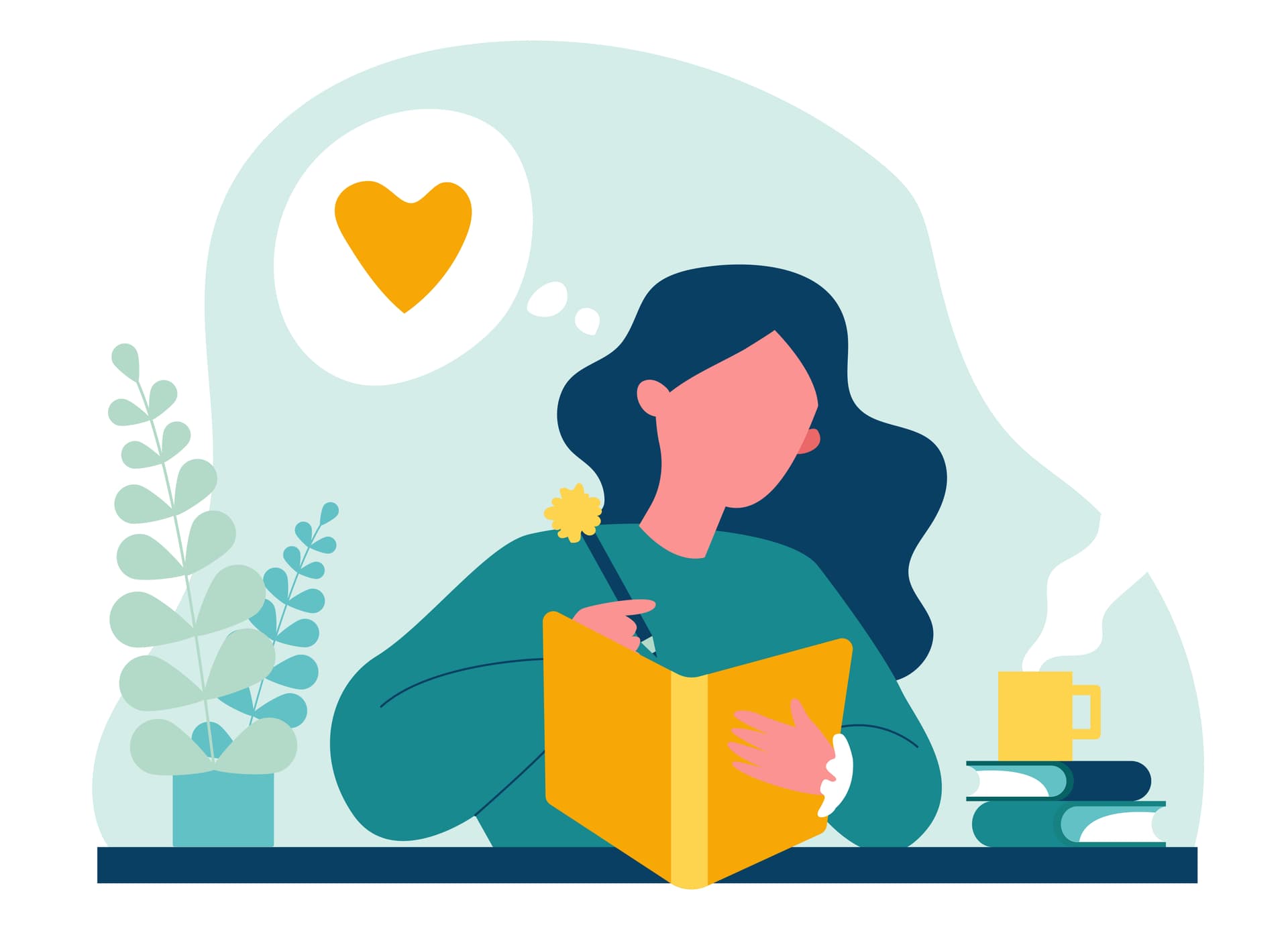 illustration of a woman writing in a journal