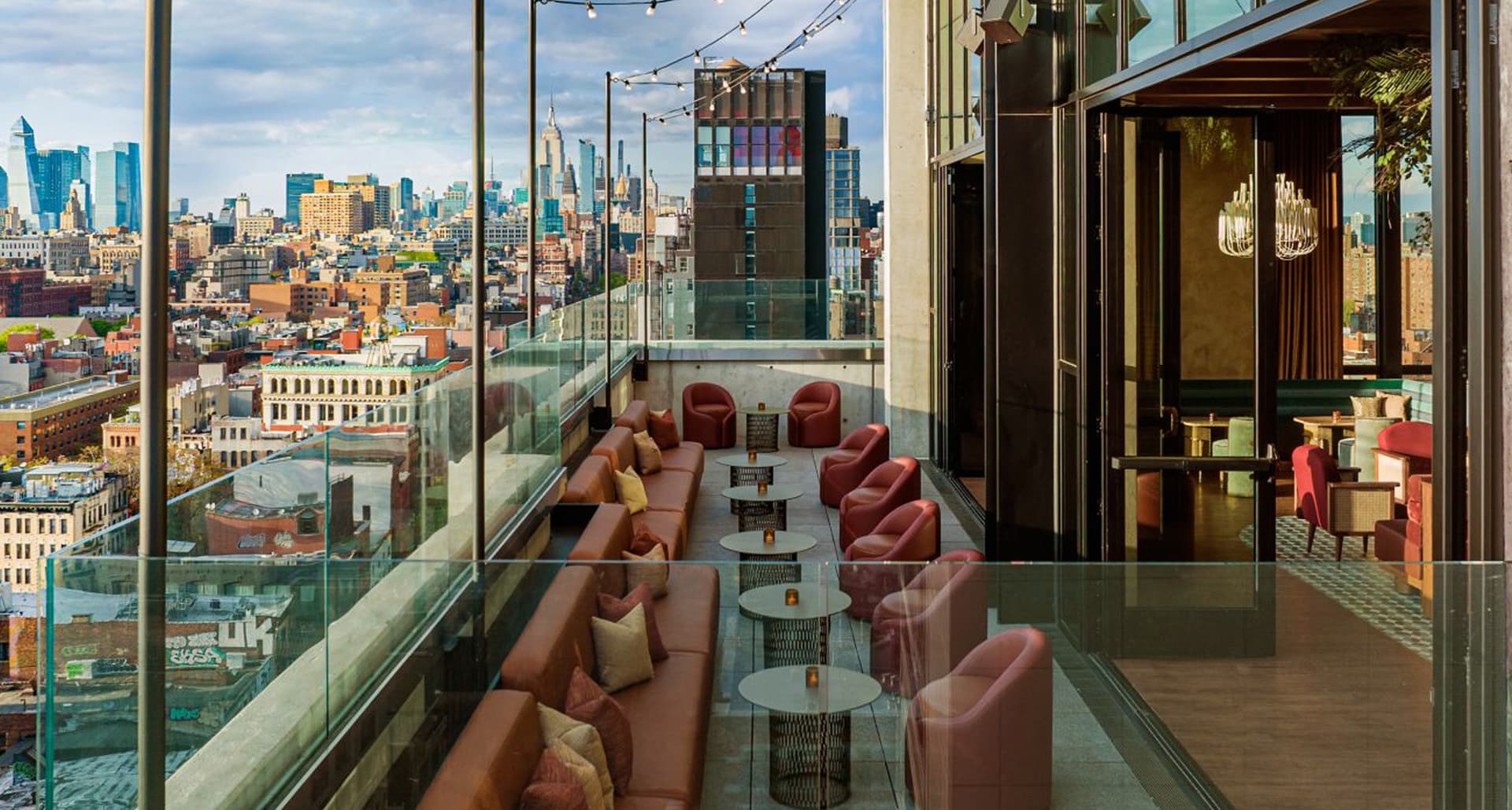 Exterior shot of the Moxy Lower East Side rooftop bar, one of the best roof top bars in New York City.