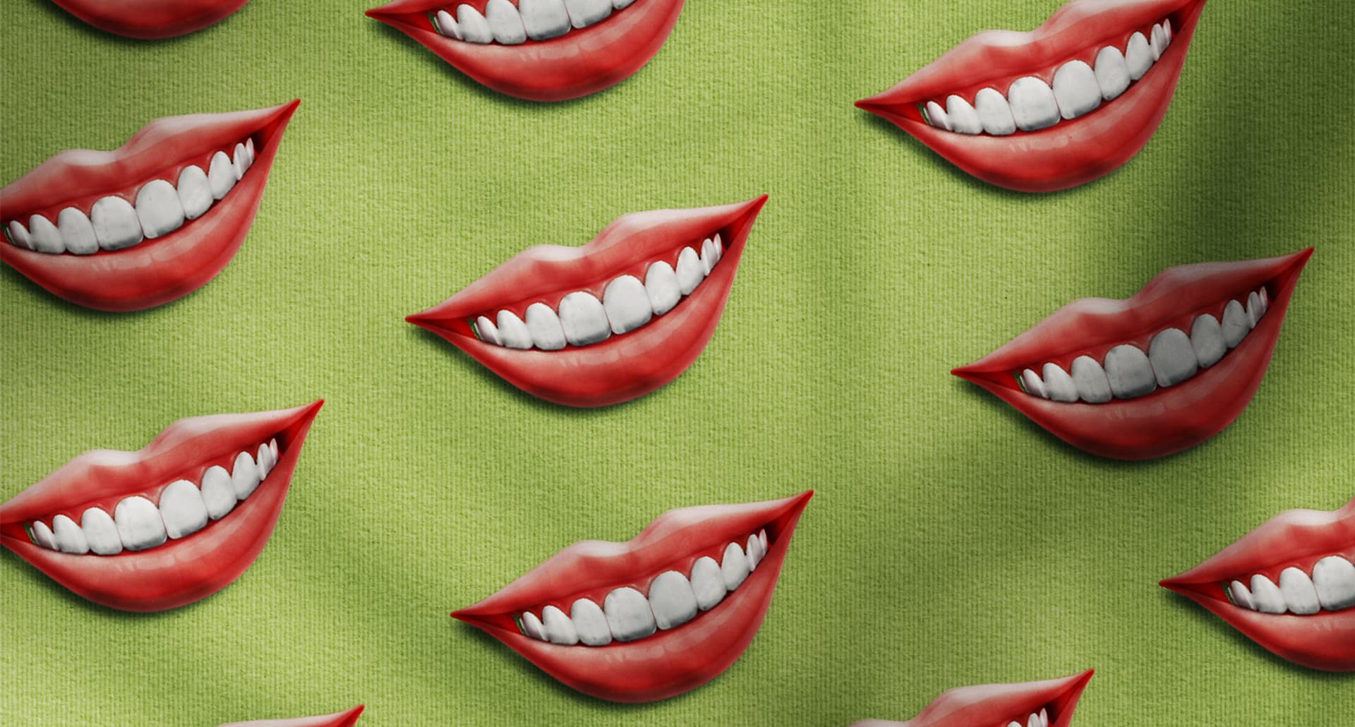 an illustration of smiles on a green background.