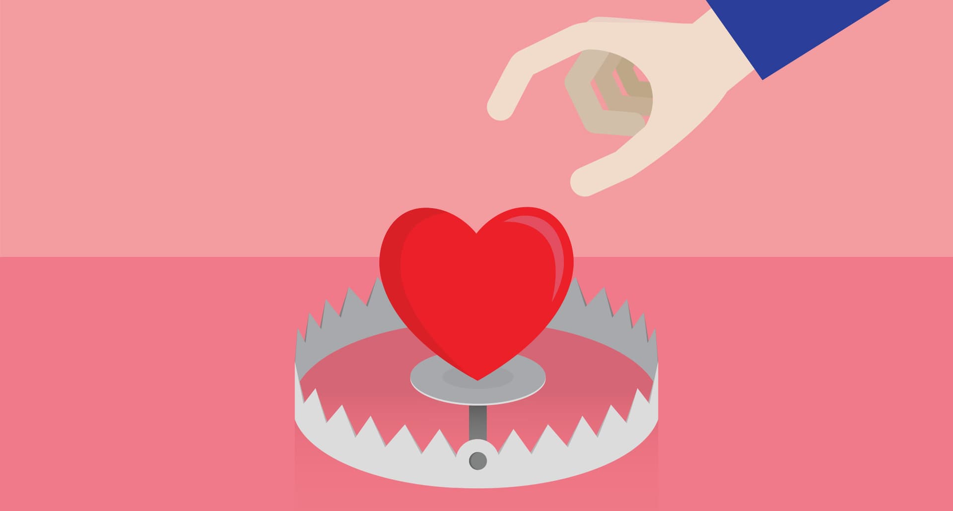 reaching-out-to-an-ex-advice: reaching for a heart in a bear trap illo