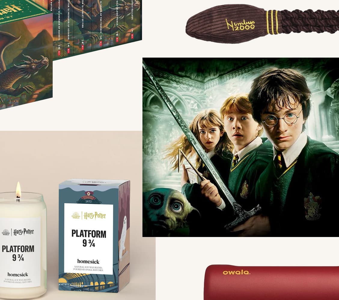a collage of harry potter gifts