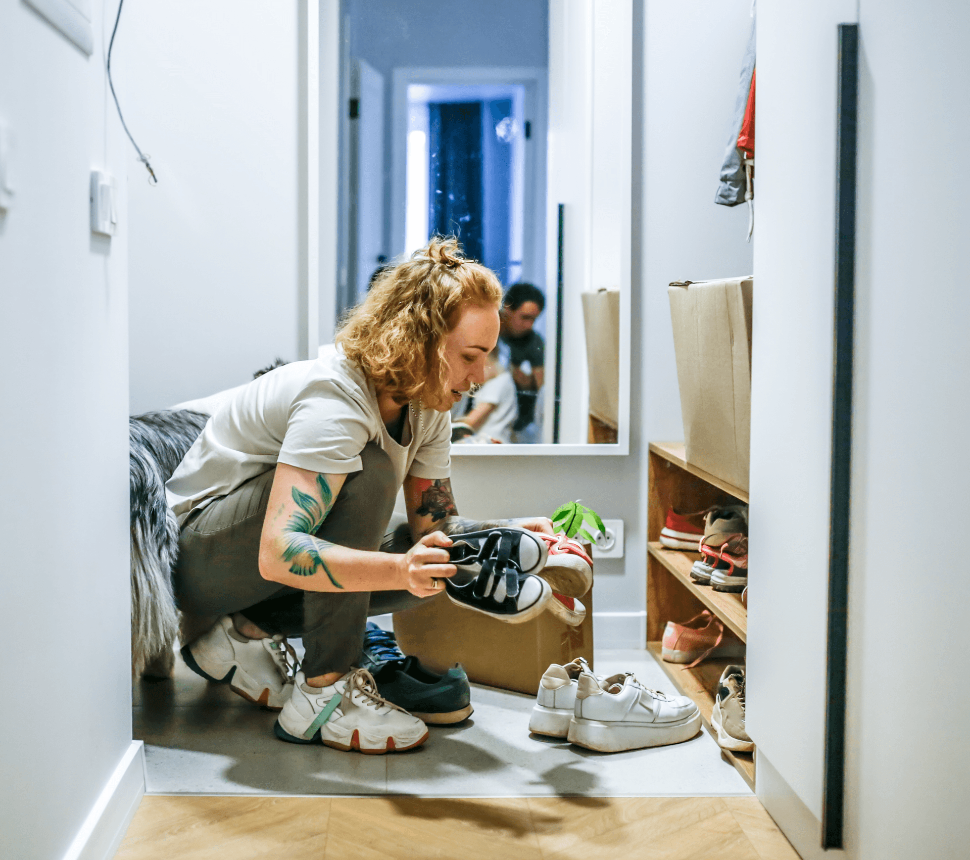 woman organizing shoes