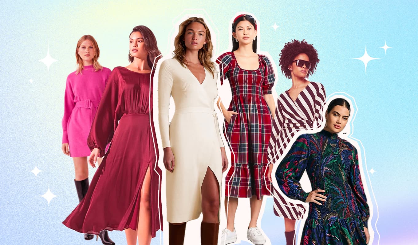 Best winter dresses: A collage of ladies wearing winter dresses