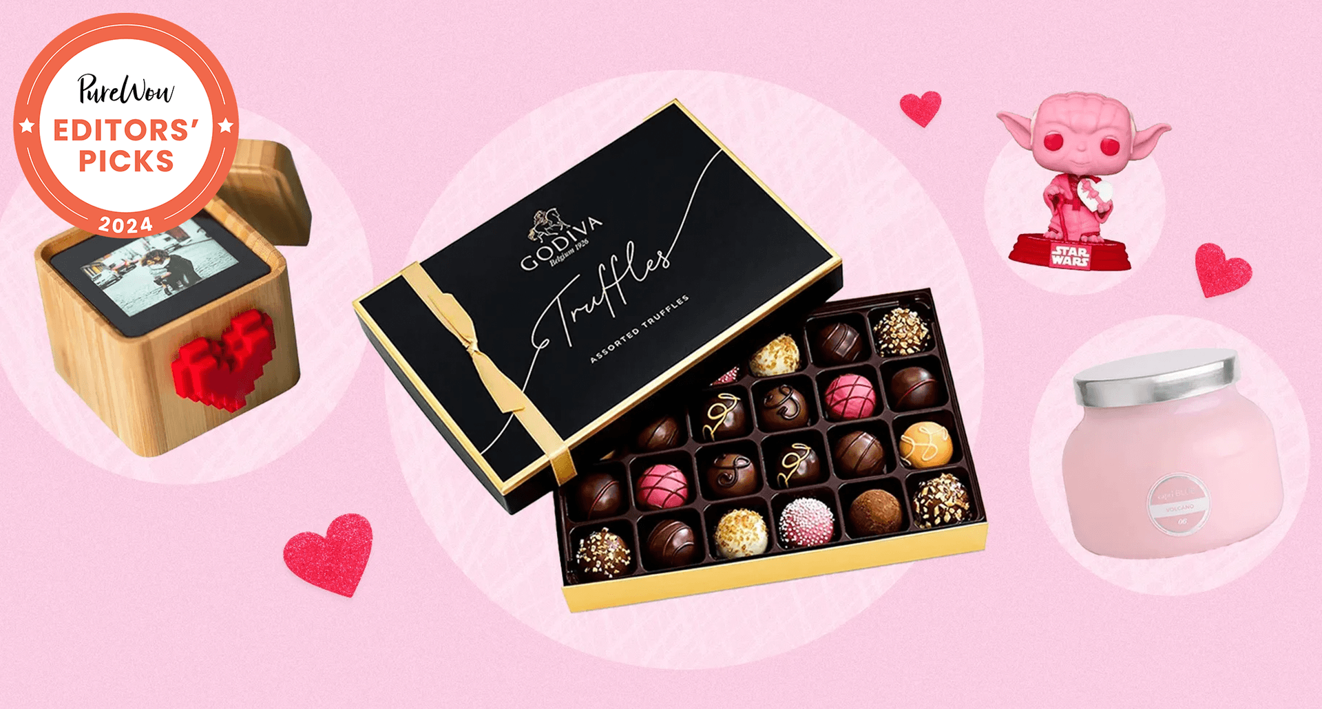 editors' picks for valentine's day gifts for 2024 on amazon, including chocolate, baby yoda toys and candles
