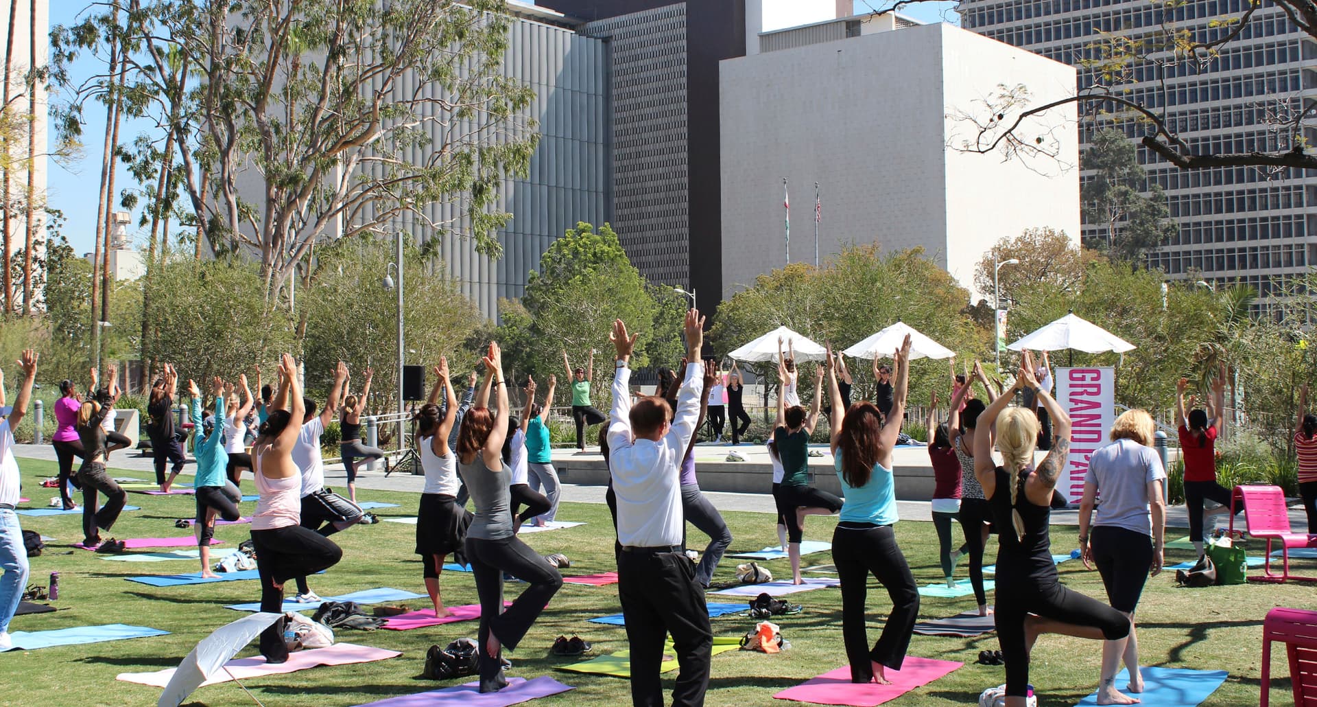 Free Things to Do in Los Angeles: group of people doing yoga in a park