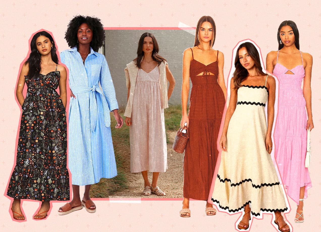 spring maxi dresses collage