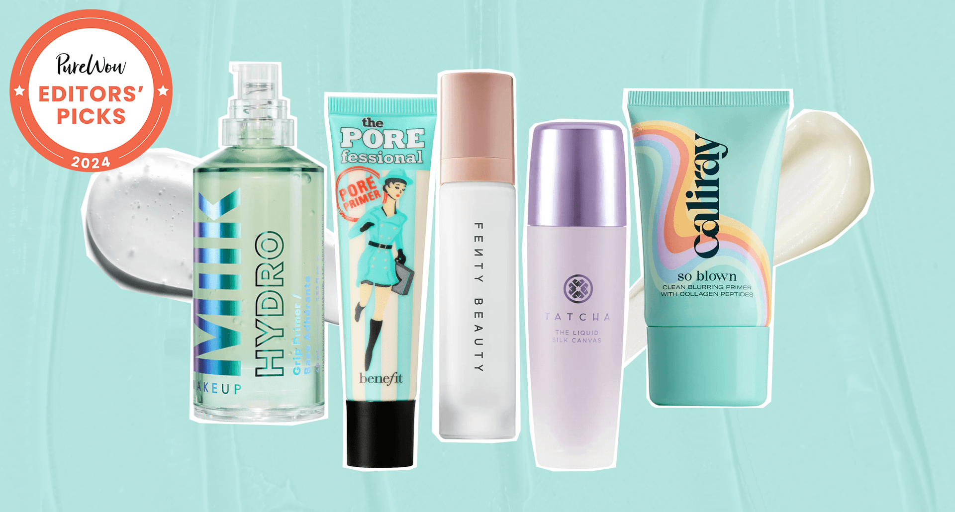 best primers for oily skin a collage of best primers for oily skin on blue background