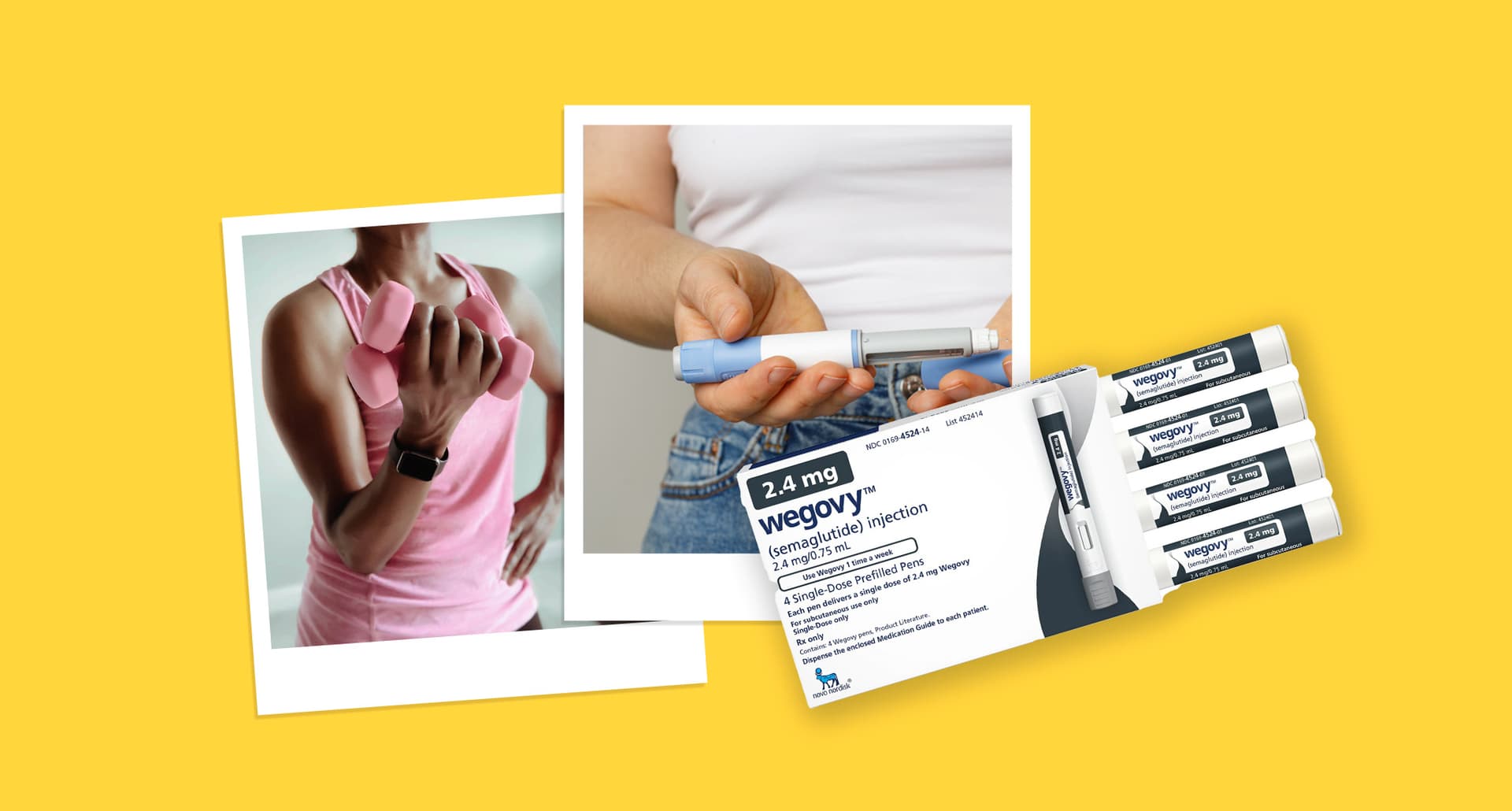 menopause-and-ozempic-collage-of-weight-lifting-and-weight-loss-injection-pen