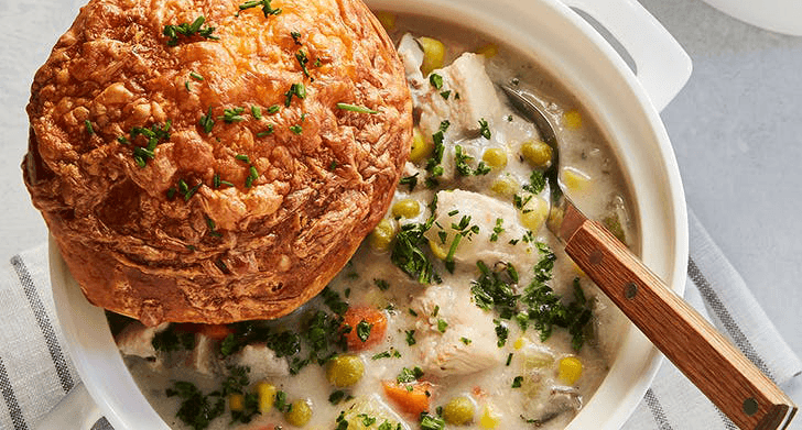 chicken pot pie soup with a biscuit