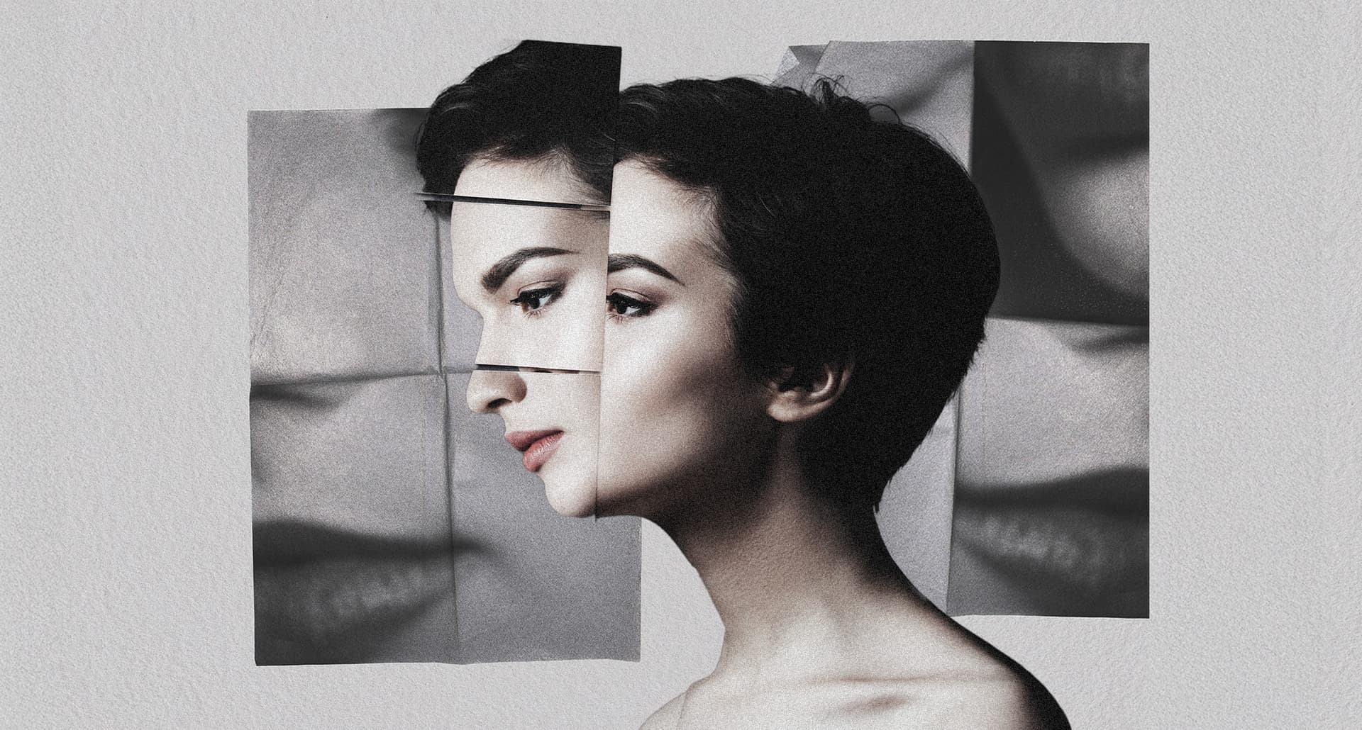 An eerie collage of a woman's face.