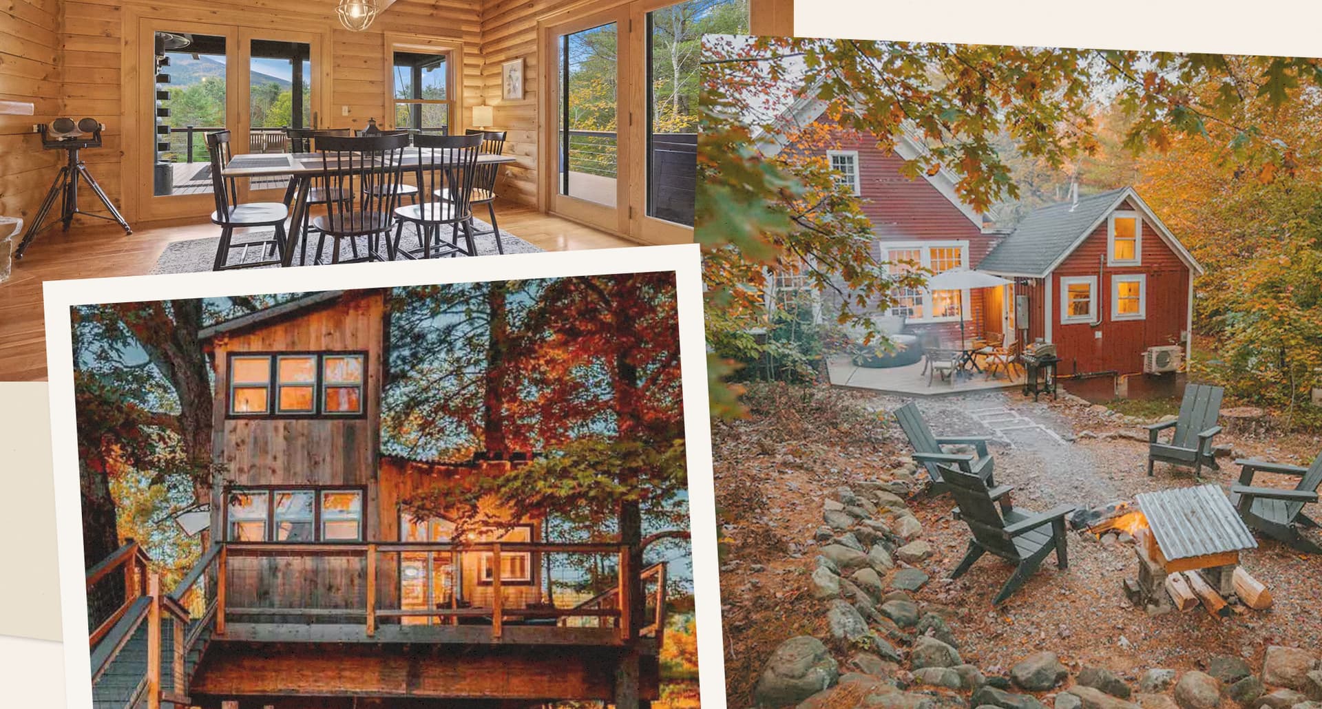 Best Airbnbs in New England for Fall: Collage of fall Airbnb properties