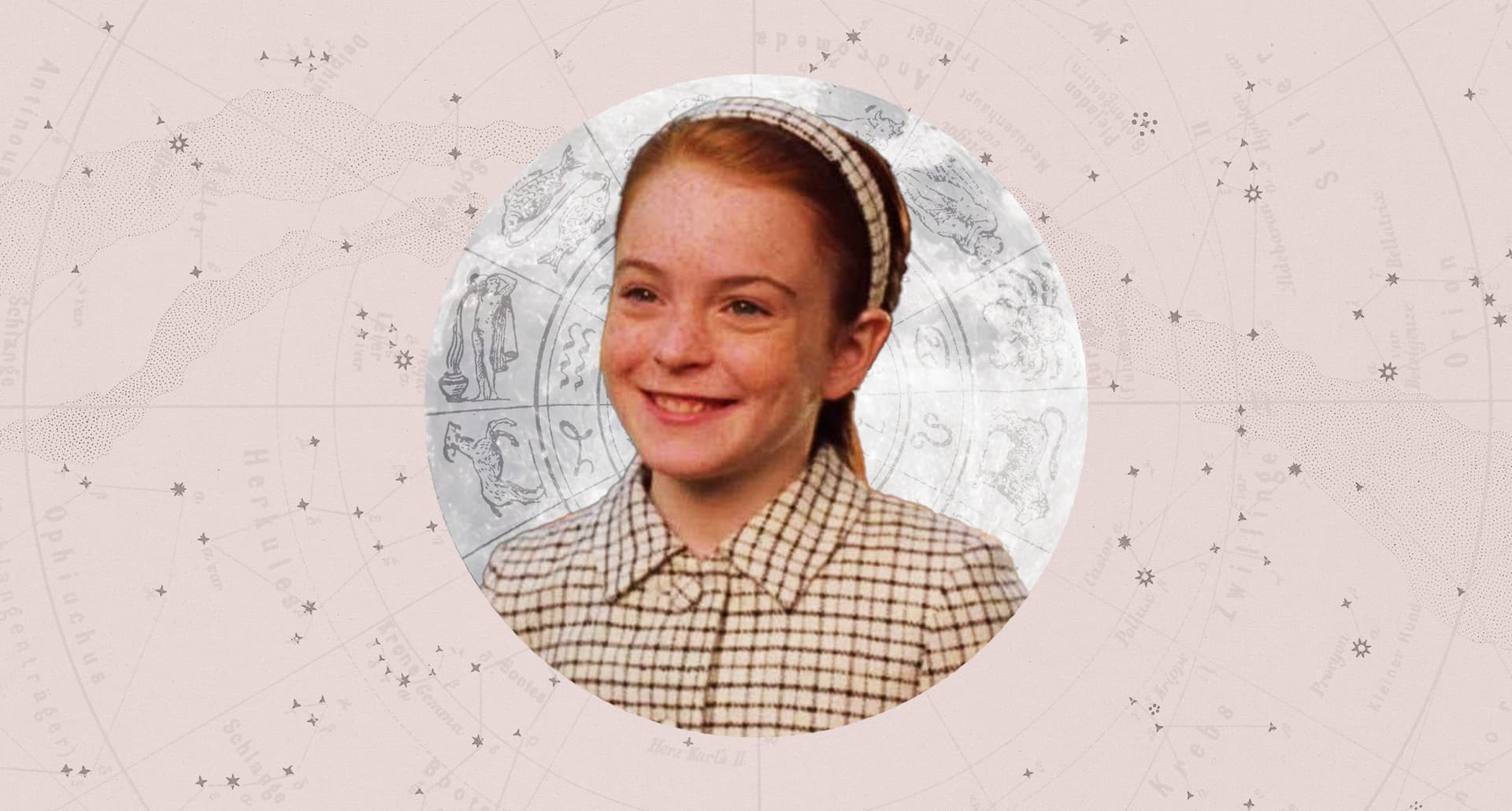 Lindsay Lohan from The Parent Trap framed by astrology illustration for weekly horoscopes October 5-11, 2025