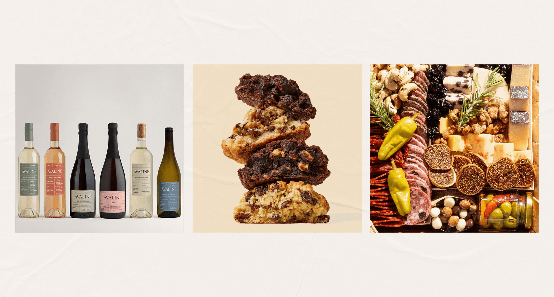 best food gifts: wine, cookies, charcuterie