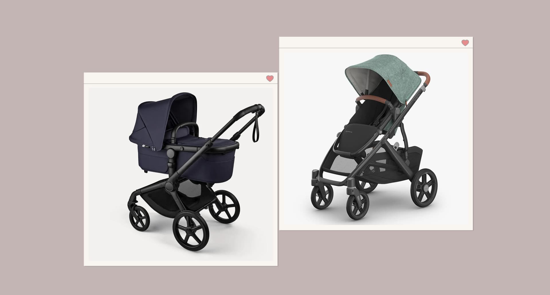 Collage of the Bugaboo Fox 5 Renew and the Uppababy Vista V3 reviewed.