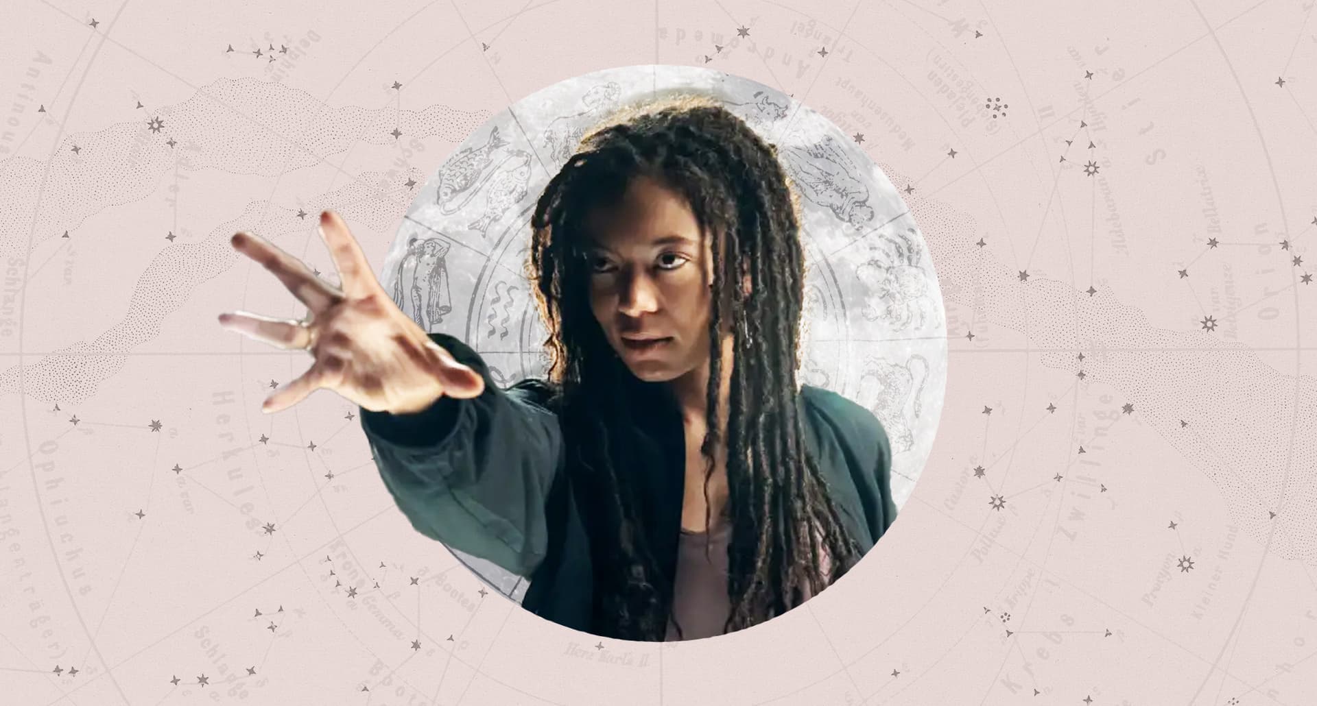 Marie from Gen V framed by astrology design for weekly horoscopes