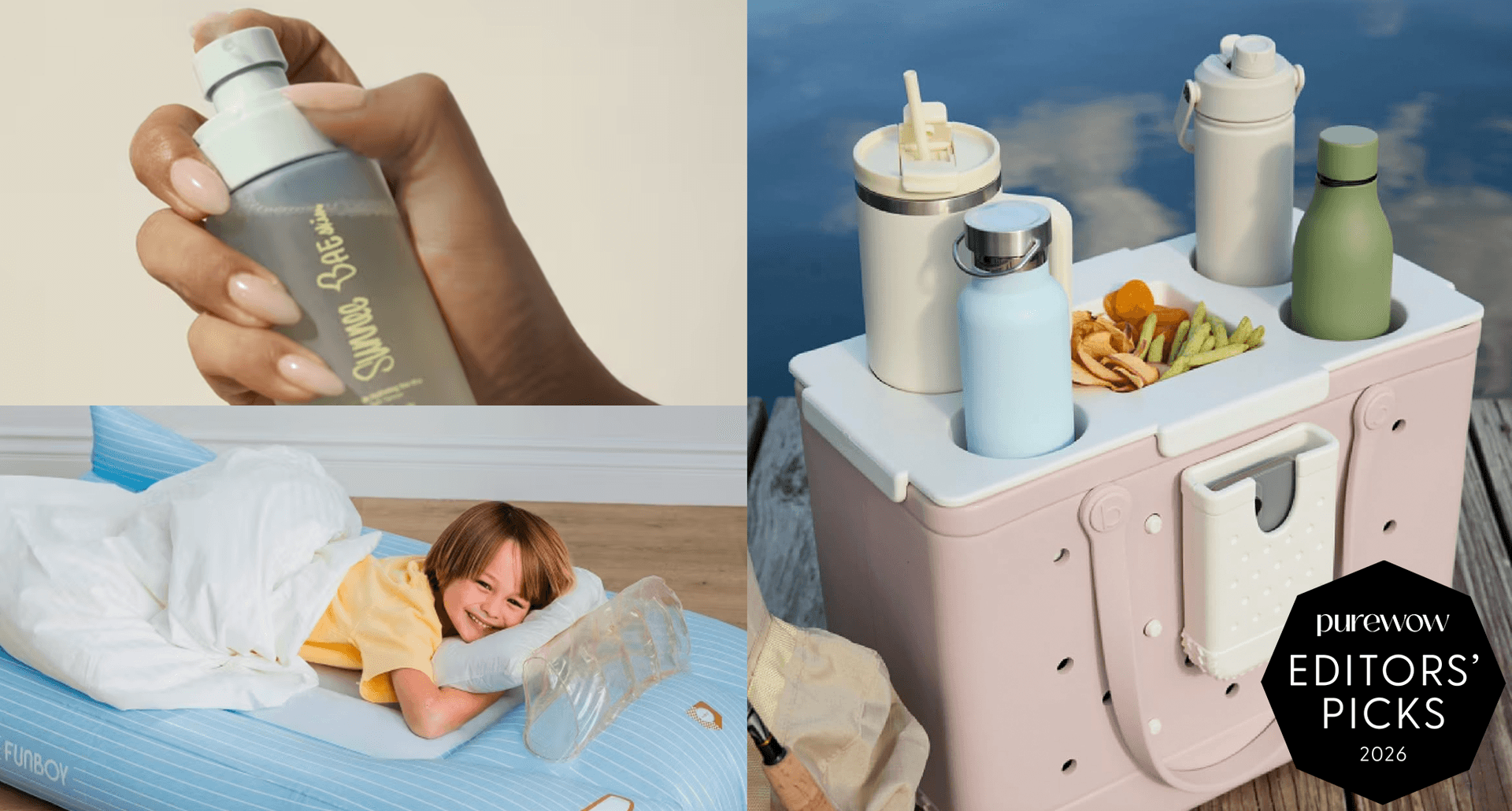 summer tanning spray, travel bed and bogg bag with topper