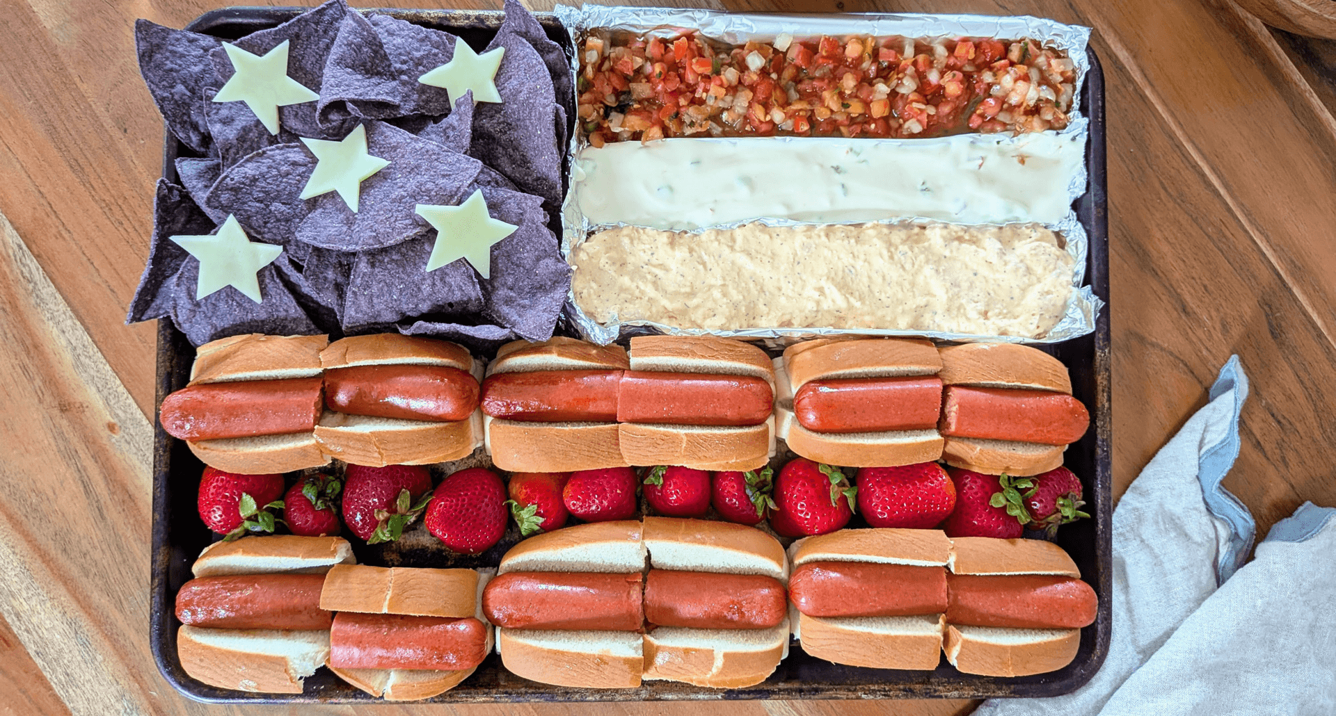 hot dog board for july 4th using only trader joe's items