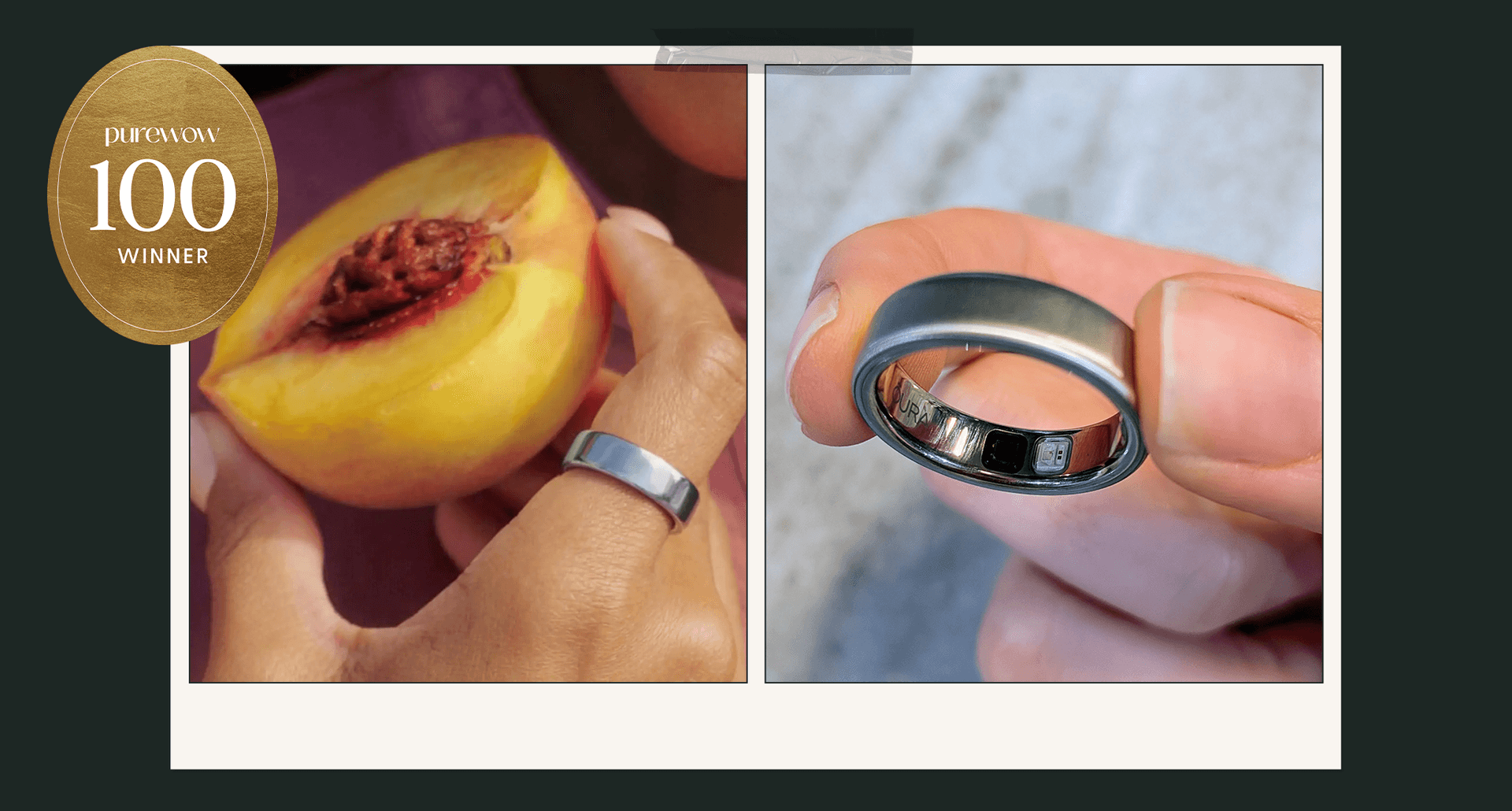 oura ring on hand and up close