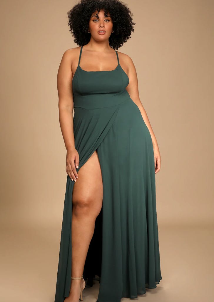 plus size dress for beach wedding guest Berylove Women Plus Size Bridesmaid Dress Sage Green A Line Chiffon Spaghetti Straps Long Wedding Guest Dress with Sash, Sage Green / US12