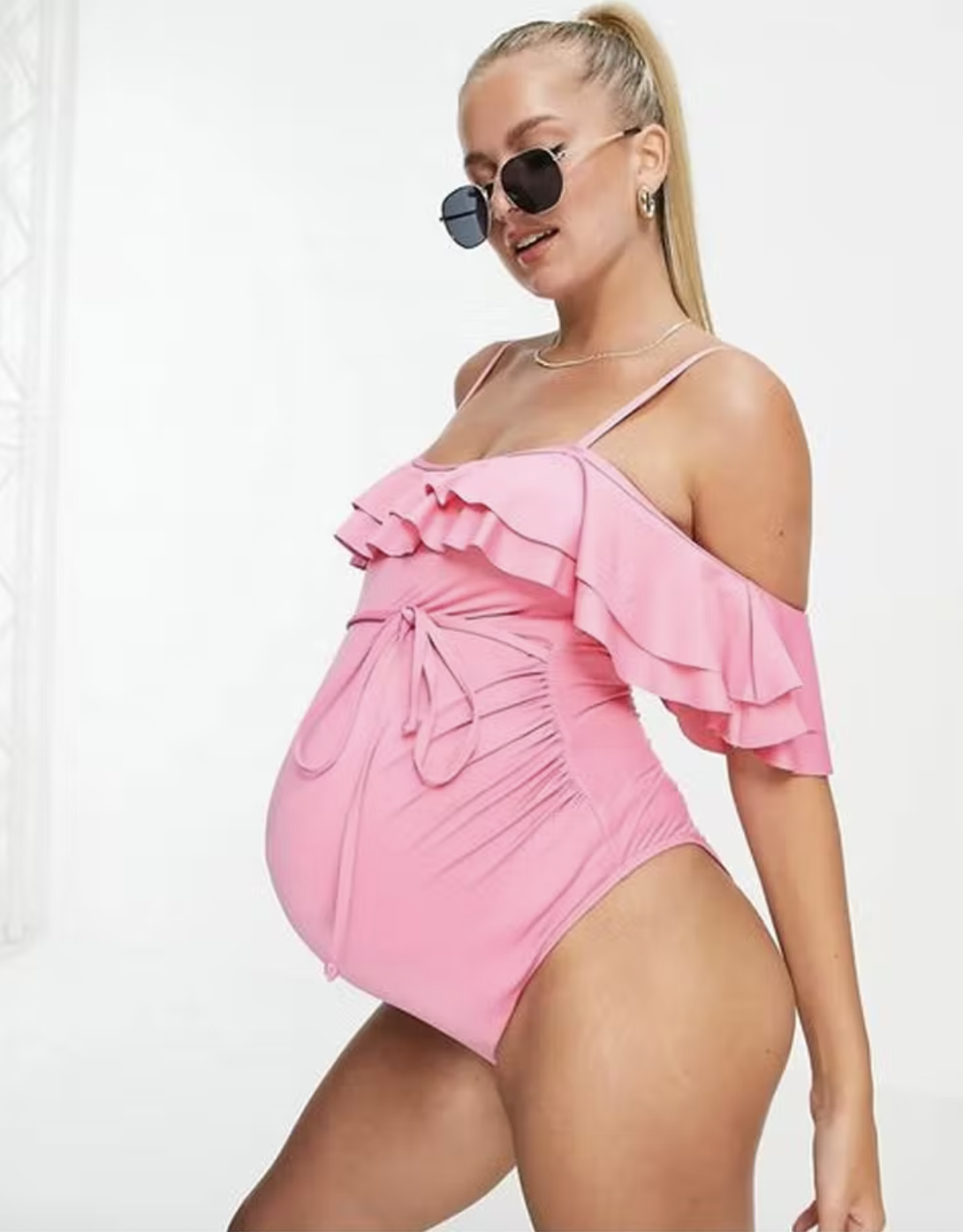 Buy Mommy Hugs Maternity Posh Pink One Piece Swimwear With Ruffle